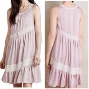 Anthropologie Maeve Selah high low midi Dress with lace Detailing pink cream Med